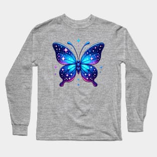 Blue Butterfly With Stars Butterfly Lover Long Sleeve T-Shirt